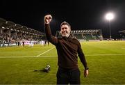 14 August 2025; Shamrock Rovers manager Stephen Bradley celebrates after the UEFA Conference League Third Qualifying Round second leg match between Shamrock Rovers and Ballkani at Tallaght Stadium in Dublin. Photo by Stephen McCarthy/Sportsfile