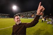 14 August 2025; Shamrock Rovers manager Stephen Bradley celebrates after the UEFA Conference League Third Qualifying Round second leg match between Shamrock Rovers and Ballkani at Tallaght Stadium in Dublin. Photo by Stephen McCarthy/Sportsfile