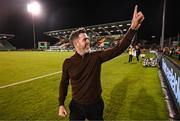 14 August 2025; Shamrock Rovers manager Stephen Bradley celebrates after the UEFA Conference League Third Qualifying Round second leg match between Shamrock Rovers and Ballkani at Tallaght Stadium in Dublin. Photo by Stephen McCarthy/Sportsfile