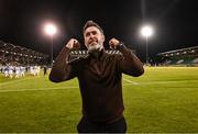 14 August 2025; Shamrock Rovers manager Stephen Bradley celebrates after the UEFA Conference League Third Qualifying Round second leg match between Shamrock Rovers and Ballkani at Tallaght Stadium in Dublin. Photo by Stephen McCarthy/Sportsfile