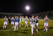 14 August 2025; Shamrock Rovers players after the UEFA Conference League Third Qualifying Round second leg match between Shamrock Rovers and Ballkani at Tallaght Stadium in Dublin. Photo by Ben McShane/Sportsfile