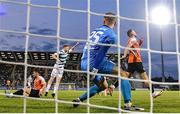 14 August 2025; Rory Gaffney of Shamrock Rovers celebrates after scoring his side's second goal during the UEFA Conference League Third Qualifying Round second leg match between Shamrock Rovers and Ballkani at Tallaght Stadium in Dublin. Photo by Stephen McCarthy/Sportsfile