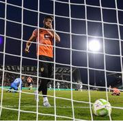 14 August 2025; Bajram Jashanica of Ballkani reacts during the UEFA Conference League Third Qualifying Round second leg match between Shamrock Rovers and Ballkani at Tallaght Stadium in Dublin. Photo by Stephen McCarthy/Sportsfile
