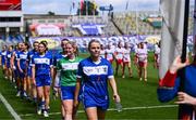 3 August 2025; Laois captain Andrea Moran in the parade before the TG4 All-Ireland Ladies Football Intermediate Championship final match between Laois and Tyrone at Croke Park in Dublin. Photo by Piaras Ó Mídheach/Sportsfile