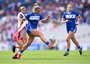 3 August 2025; Emma Lawlor of Laois in action against Gráinne McKenna of Tyrone during the TG4 All-Ireland Ladies Football Intermediate Championship final match between Laois and Tyrone at Croke Park in Dublin. Photo by Piaras Ó Mídheach/Sportsfile