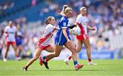3 August 2025; Emma Lawlor of Laois in action against Gráinne McKenna of Tyrone during the TG4 All-Ireland Ladies Football Intermediate Championship final match between Laois and Tyrone at Croke Park in Dublin. Photo by Piaras Ó Mídheach/Sportsfile