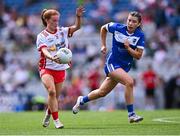 3 August 2025; Sorcha Gormley of Tyrone in action against Faye McEvoy of Laois during the TG4 All-Ireland Ladies Football Intermediate Championship final match between Laois and Tyrone at Croke Park in Dublin. Photo by Piaras Ó Mídheach/Sportsfile