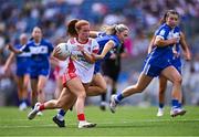 3 August 2025; Sorcha Gormley of Tyrone in action against Andrea Moran of Laois during the TG4 All-Ireland Ladies Football Intermediate Championship final match between Laois and Tyrone at Croke Park in Dublin. Photo by Piaras Ó Mídheach/Sportsfile