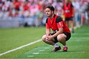 3 August 2025; Tyrone manager Darren McCann during the TG4 All-Ireland Ladies Football Intermediate Championship final match between Laois and Tyrone at Croke Park in Dublin. Photo by Piaras Ó Mídheach/Sportsfile