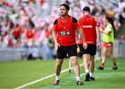3 August 2025; Tyrone manager Darren McCann during the TG4 All-Ireland Ladies Football Intermediate Championship final match between Laois and Tyrone at Croke Park in Dublin. Photo by Piaras Ó Mídheach/Sportsfile