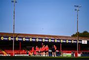 15 August 2025; Shelbourne players inspect the pitch before the Sports Direct Women's FAI Cup quarter-final match between Shelbourne and Shamrock Rovers at Tolka Park in Dublin. Photo by Ben McShane/Sportsfile