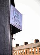 15 August 2025; The match details are seen outside the stadium before the Sports Direct Women's FAI Cup quarter-final match between Shelbourne and Shamrock Rovers at Tolka Park in Dublin. Photo by Ben McShane/Sportsfile