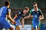 15 August 2025; Josh Cullen of Finn Harps celebrates after scoring his side's first goal during the Sports Direct Men’s FAI Cup third round match between Finn Harps and Bray Wanderers at Finn Park in Ballybofey, Donegal. Photo by Ramsey Cardy/Sportsfile
