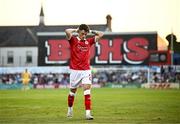 15 August 2025; Ryan O'Kane of Sligo Rovers reacts during the Sports Direct Men’s FAI Cup third round match between Bohemians and Sligo Rovers at Dalymount Park in Dublin. Photo by Seb Daly/Sportsfile