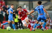 15 August 2025; Ciaron Harkin of Sligo Rovers in action against Connor Parsons of Bohemians during the Sports Direct Men’s FAI Cup third round match between Bohemians and Sligo Rovers at Dalymount Park in Dublin. Photo by Stephen McCarthy/Sportsfile