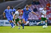 15 August 2025; Kyle White of Waterford in action against Harry Nevin of Cork City during the Sports Direct Men’s FAI Cup third round match between Cork City and Waterford at Turner's Cross in Cork. Photo by Tyler Miller/Sportsfile