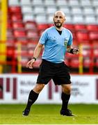 15 August 2025; Referee Daryl Carolan during the Sports Direct Women's FAI Cup quarter-final match between Shelbourne and Shamrock Rovers at Tolka Park in Dublin. Photo by Ben McShane/Sportsfile