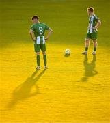 15 August 2025; Rhys Bartley, left, and Cian Curtis of Bray Wanderers after conceding their side's third goal during the Sports Direct Men’s FAI Cup third round match between Finn Harps and Bray Wanderers at Finn Park in Ballybofey, Donegal. Photo by Ramsey Cardy/Sportsfile