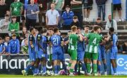 15 August 2025; Players from both teams tussle during the Sports Direct Men’s FAI Cup third round match between Finn Harps and Bray Wanderers at Finn Park in Ballybofey, Donegal. Photo by Ramsey Cardy/Sportsfile