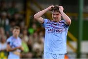 15 August 2025; Cian Murphy of Cobh Ramblers reacts to a missed chance during the Sports Direct Men’s FAI Cup third round match between Kerry FC and Cobh Ramblers at Mounthawk Park in Tralee, Kerry. Photo by Brendan Moran/Sportsfile