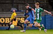 15 August 2025; Cian Curtis of Bray Wanderers in action against Joel Bradley Walsh of Finn Harps during the Sports Direct Men’s FAI Cup third round match between Finn Harps and Bray Wanderers at Finn Park in Ballybofey, Donegal. Photo by Ramsey Cardy/Sportsfile