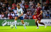 15 August 2025; Alexander Byrne of Salthill Devon in action against Jimmy Keohane of Galway United during the Sports Direct Men’s FAI Cup third round match between Salthill Devon and Galway United at Eamonn Deacy Park in Galway. Photo by Piaras Ó Mídheach/Sportsfile