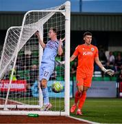 15 August 2025; Harvey Cribb of Cobh Ramblers reacts after missing a goal chance during the Sports Direct Men’s FAI Cup third round match between Kerry FC and Cobh Ramblers at Mounthawk Park in Tralee, Kerry. Photo by Brendan Moran/Sportsfile