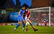 15 August 2025; Jordan Flores of Bohemians in action against Jad Hakiki of Sligo Rovers during the Sports Direct Men’s FAI Cup third round match between Bohemians and Sligo Rovers at Dalymount Park in Dublin. Photo by Stephen McCarthy/Sportsfile