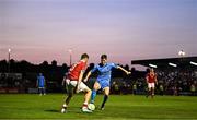 15 August 2025; Colm Whelan of Bohemians in action against Sean Stewart of Sligo Rovers during the Sports Direct Men’s FAI Cup third round match between Bohemians and Sligo Rovers at Dalymount Park in Dublin. Photo by Seb Daly/Sportsfile