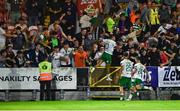 15 August 2025; Kaedyn Kamara of Cork City celebrates after scoring his side's second goal during the Sports Direct Men’s FAI Cup third round match between Cork City and Waterford at Turner's Cross in Cork. Photo by Tyler Miller/Sportsfile