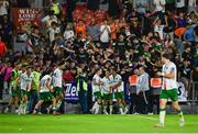 15 August 2025; Kaedyn Kamara of Cork City, right, celebrates with teammates after scoring their side's second goal during the Sports Direct Men’s FAI Cup third round match between Cork City and Waterford at Turner's Cross in Cork. Photo by Tyler Miller/Sportsfile