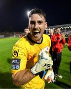15 August 2025; Sligo Rovers goalkeeper Sam Sargeant celebrates after the Sports Direct Men’s FAI Cup third round match between Bohemians and Sligo Rovers at Dalymount Park in Dublin. Photo by Stephen McCarthy/Sportsfile