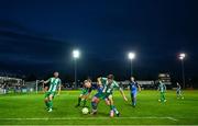 15 August 2025; Shaunie Bradley of Finn Harps in action against Richard Ferizaj of Bray Wanderers during the Sports Direct Men’s FAI Cup third round match between Finn Harps and Bray Wanderers at Finn Park in Ballybofey, Donegal. Photo by Ramsey Cardy/Sportsfile