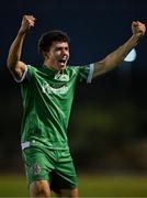 15 August 2025; Ryan Perez of Kerry FC celebrates at the final whistle of the Sports Direct Men’s FAI Cup third round match between Kerry FC and Cobh Ramblers at Mounthawk Park in Tralee, Kerry. Photo by Brendan Moran/Sportsfile