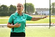 16 August 2025; FAI referee instructor Paula Brady during an FAI / DCC Female Referee Programme course at Irishtown Stadium in Dublin. Photo by Tyler Miller/Sportsfile