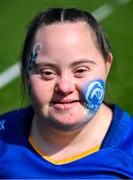 16 August 2025; Leinster supporter Jennifer Dunne, from Clane, Kildare, before the Vodafone Women’s Interprovincial Championship Round 2 match between Leinster and Munster at Energia Park in Dublin. Photo by Shauna Clinton/Sportsfile