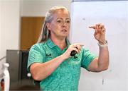 16 August 2025; FAI referee instructor Paula Brady during an FAI / DCC Female Referee Programme course at Irishtown Stadium in Dublin. Photo by Tyler Miller/Sportsfile