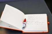 16 August 2025; A general view of a notepad during an FAI / DCC Female Referee Programme course at Irishtown Stadium in Dublin. Photo by Tyler Miller/Sportsfile
