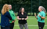 16 August 2025; Participants with FAI referee instrcutor Paula Brady, right, during an FAI / DCC Female Referee Programme course at Irishtown Stadium in Dublin. Photo by Tyler Miller/Sportsfile