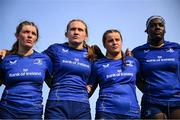 16 August 2025; Leinster players, from left, Heidi Lyons, Jane Neill, Katie Corrigan and Alma Atagamen huddle with team-mates after their side's defeat in the Vodafone Women’s Interprovincial Championship Round 2 match between Leinster and Munster at Energia Park in Dublin. Photo by Shauna Clinton/Sportsfile