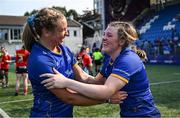 16 August 2025; Leinster players Heidi Lyons, right, and Kathy Baker after the Vodafone Women’s Interprovincial Championship Round 2 match between Leinster and Munster at Energia Park in Dublin. Photo by Shauna Clinton/Sportsfile