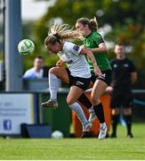 16 August 2025; Alexis Strickland of Athlone Town in action against Jessica Fitzgerald of Peamount United during the Sports Direct Women's FAI Cup quarter-final match between Peamount United and Athlone Town at Greenogue Park in Newcastle, Dublin. Photo by Tyler Miller/Sportsfile