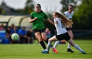 16 August 2025; Aisling Spillane of Peamount United in action against Kelly Brady of Athlone Town during the Sports Direct Women's FAI Cup quarter-final match between Peamount United and Athlone Town at Greenogue Park in Newcastle, Dublin. Photo by Tyler Miller/Sportsfile