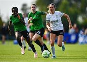 16 August 2025; Madison Gibson of Athlone Town in action against Mary Phillips of Peamount United during the Sports Direct Women's FAI Cup quarter-final match between Peamount United and Athlone Town at Greenogue Park in Newcastle, Dublin. Photo by Tyler Miller/Sportsfile