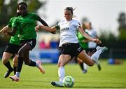 16 August 2025; Madison Gibson of Athlone Town in action against Mary Phillips of Peamount United during the Sports Direct Women's FAI Cup quarter-final match between Peamount United and Athlone Town at Greenogue Park in Newcastle, Dublin. Photo by Tyler Miller/Sportsfile