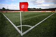 16 August 2025; A general view of a Derry City branded corner flag before the Sports Direct Men’s FAI Cup third round match between Derry City and Drogheda United at The Ryan McBride Brandywell Stadium in Derry. Photo by Stephen McCarthy/Sportsfile