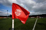 16 August 2025; A general view of a Derry City branded corner flag before the Sports Direct Men’s FAI Cup third round match between Derry City and Drogheda United at The Ryan McBride Brandywell Stadium in Derry. Photo by Stephen McCarthy/Sportsfile