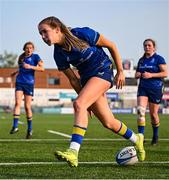 16 August 2025; Sophia White of Leinster scores her side's first try during the PwC U-18 Girls Interprovincial Series match between Leinster and Munster at Energia Park in Dublin. Photo by Shauna Clinton/Sportsfile