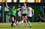 16 August 2025; Dearbhaile Beirne of Peamount United in action against Roisin Molloy of Athlone Town during the Sports Direct Women's FAI Cup quarter-final match between Peamount United and Athlone Town at Greenogue Park in Newcastle, Dublin. Photo by Tyler Miller/Sportsfile