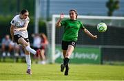 16 August 2025; Roisin Molloy of Athlone Town in action against Dearbhaile Beirne of Peamount United during the Sports Direct Women's FAI Cup quarter-final match between Peamount United and Athlone Town at Greenogue Park in Newcastle, Dublin. Photo by Tyler Miller/Sportsfile